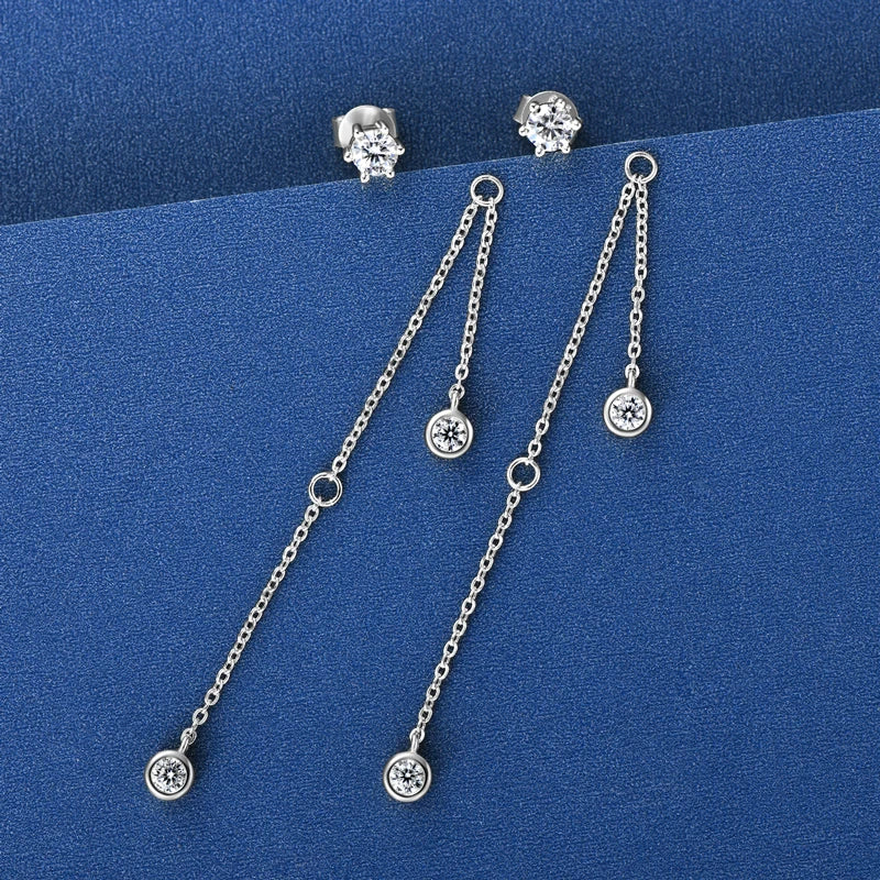 Moissanite Chain Tassel Earrings in Sterling Silver