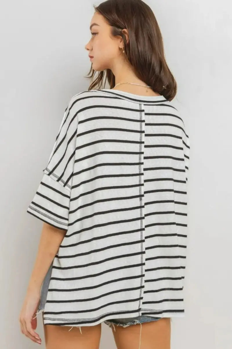 T-Shirts Trendsi Striped Tee Women's Casual Top USA Shipped T-Shirt Soft, Side Slit