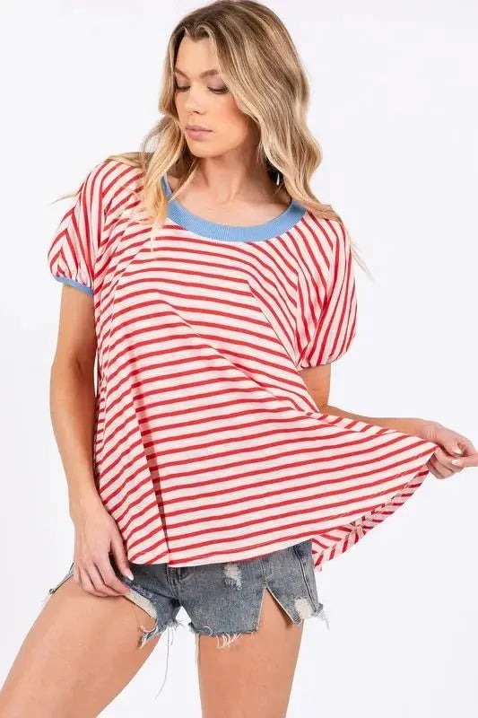 T-Shirts Trendsi Striped Tee Women's Casual Everyday T-Shirt Soft & Breathable