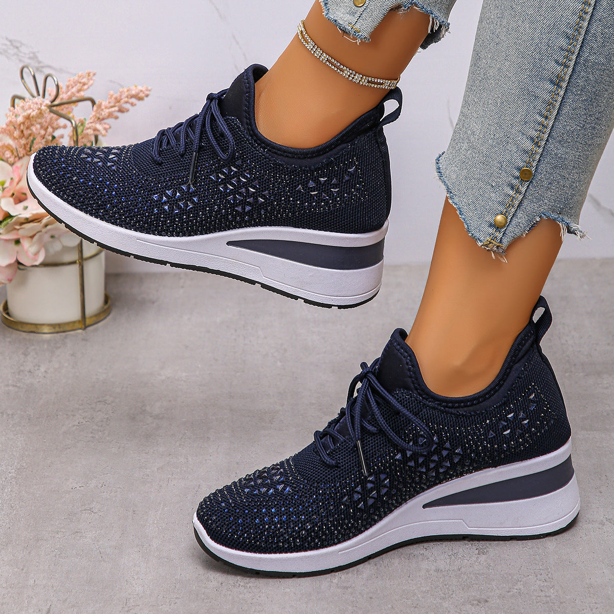 Women's Rhinestone Wedge Sneakers