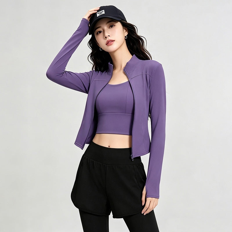 Long, Stand-collar Yoga Jacket For Womenideal For Pilates Outdoor Workouts And Running