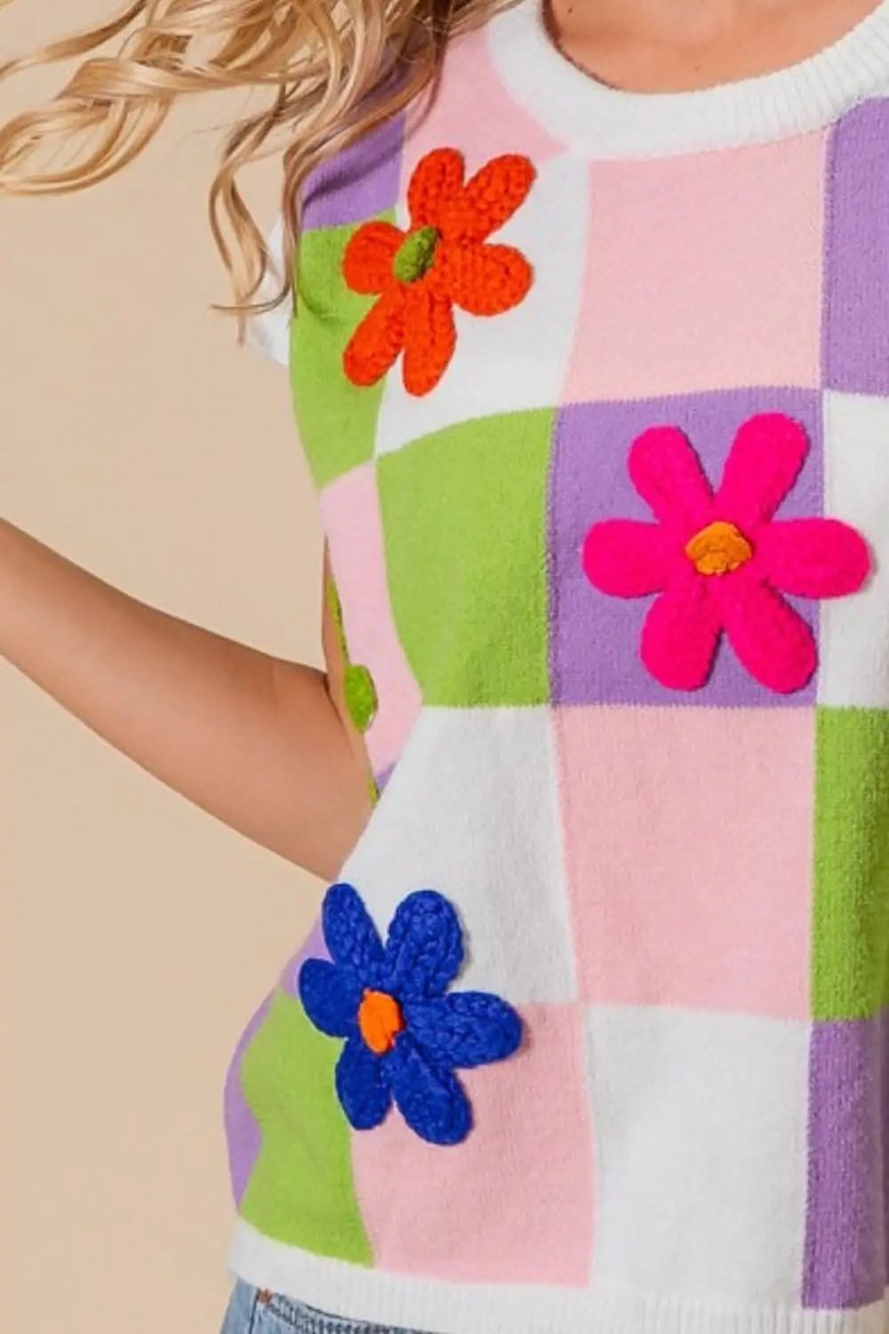 Sweaters Trendsi Floral Checkered Sweater Vest Women's Layering Knit Top Cute Outfit