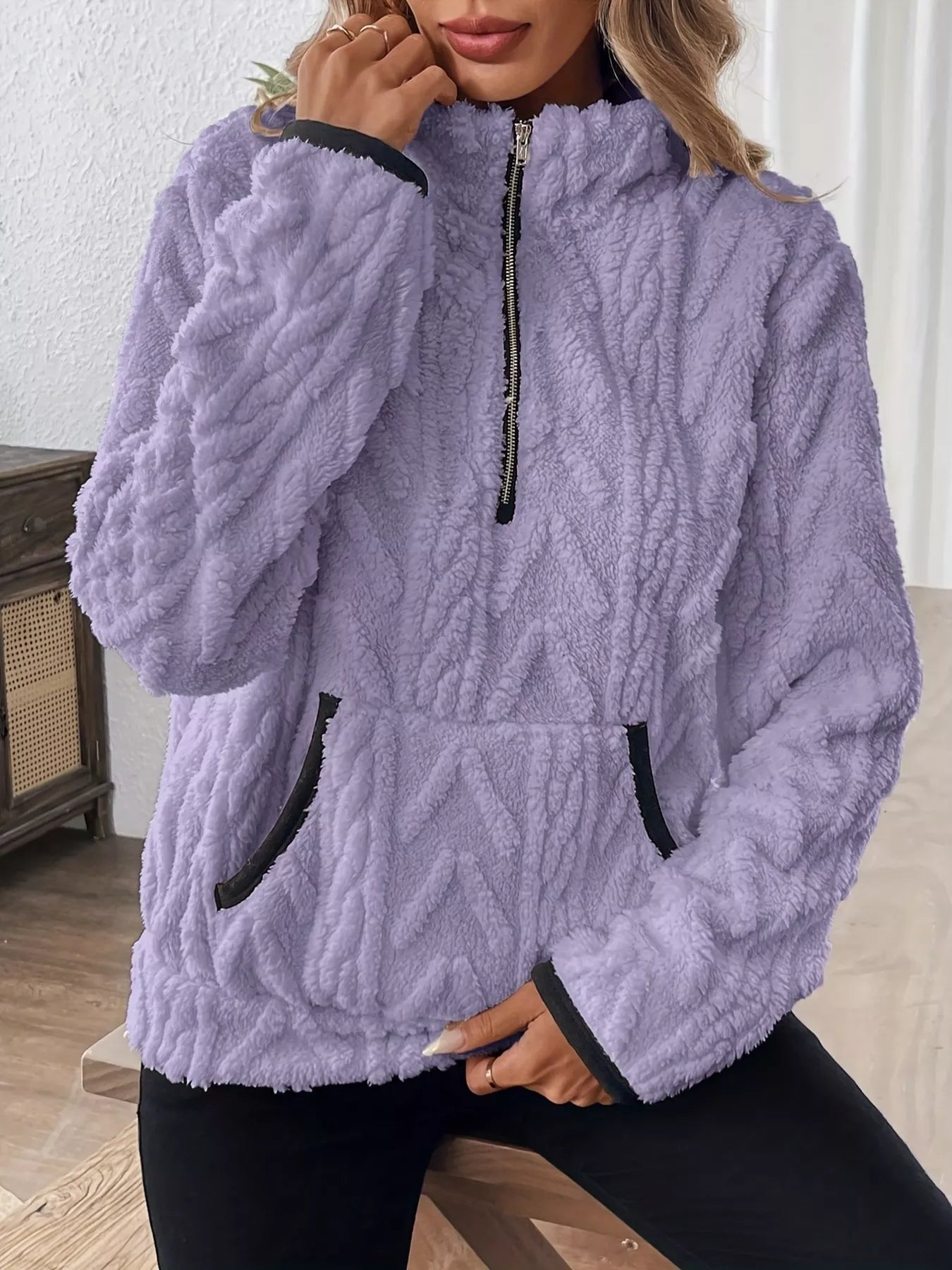 Sudadera polar de media cremallera de talla grande