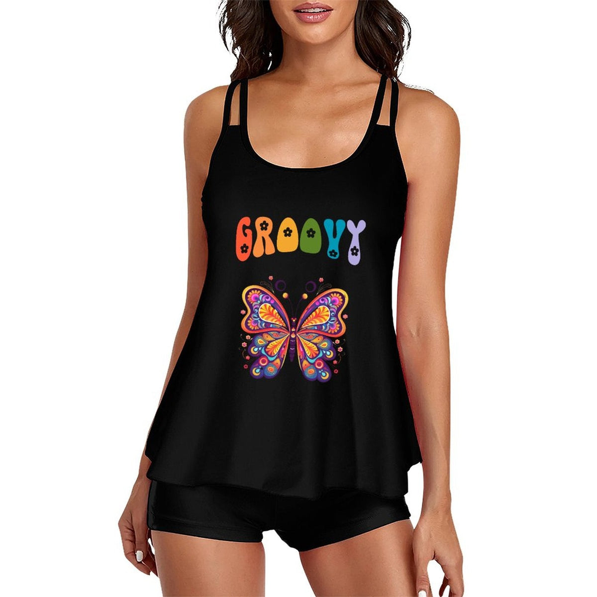 Groovy Butterfly Tankini Two-Piece Swimsuit for Women (Made in USA)