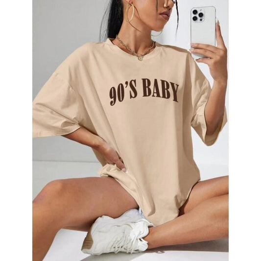 Manga Corta Suelta Estampada Informal para Mujer