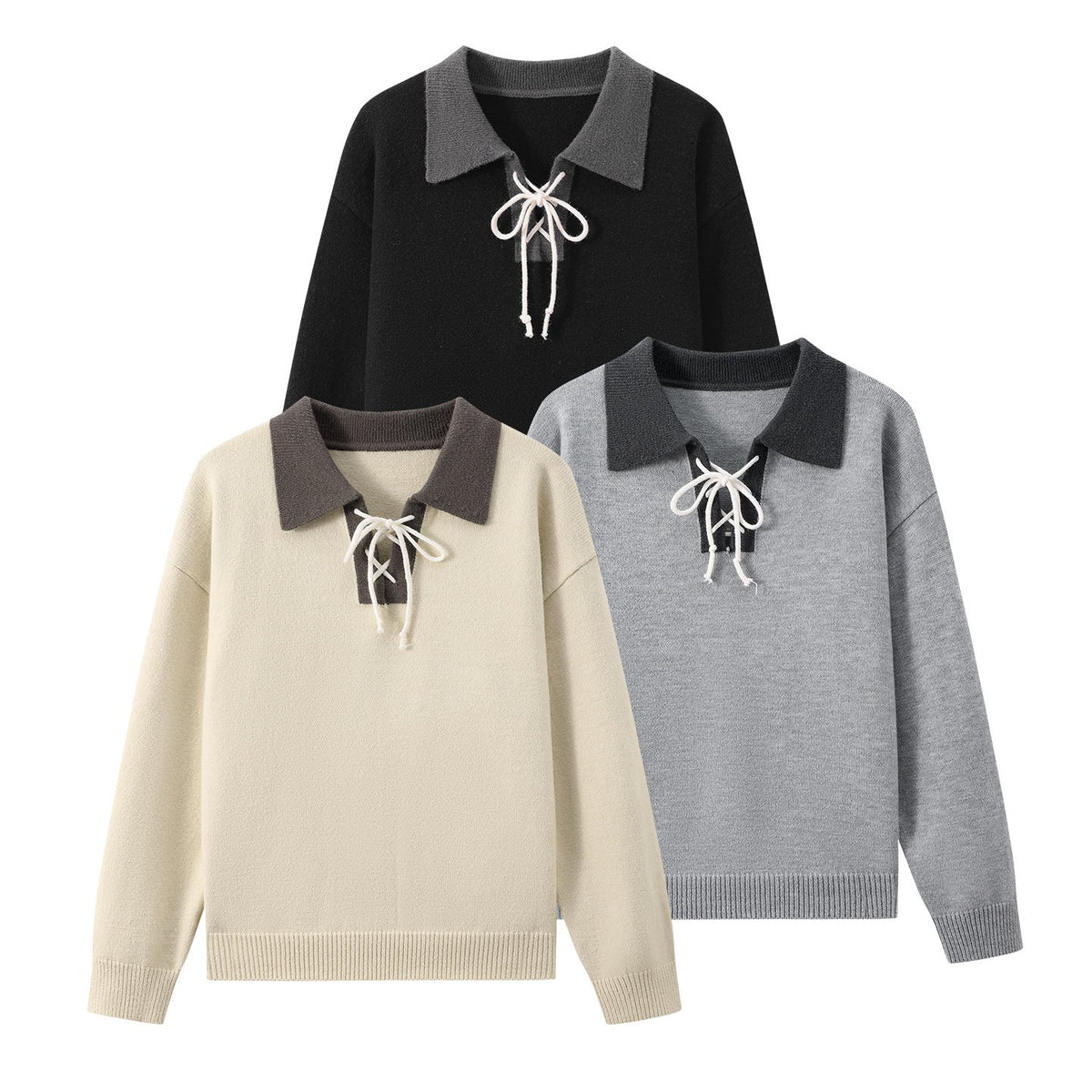 Color-block Lapel Knit Sweater For Men