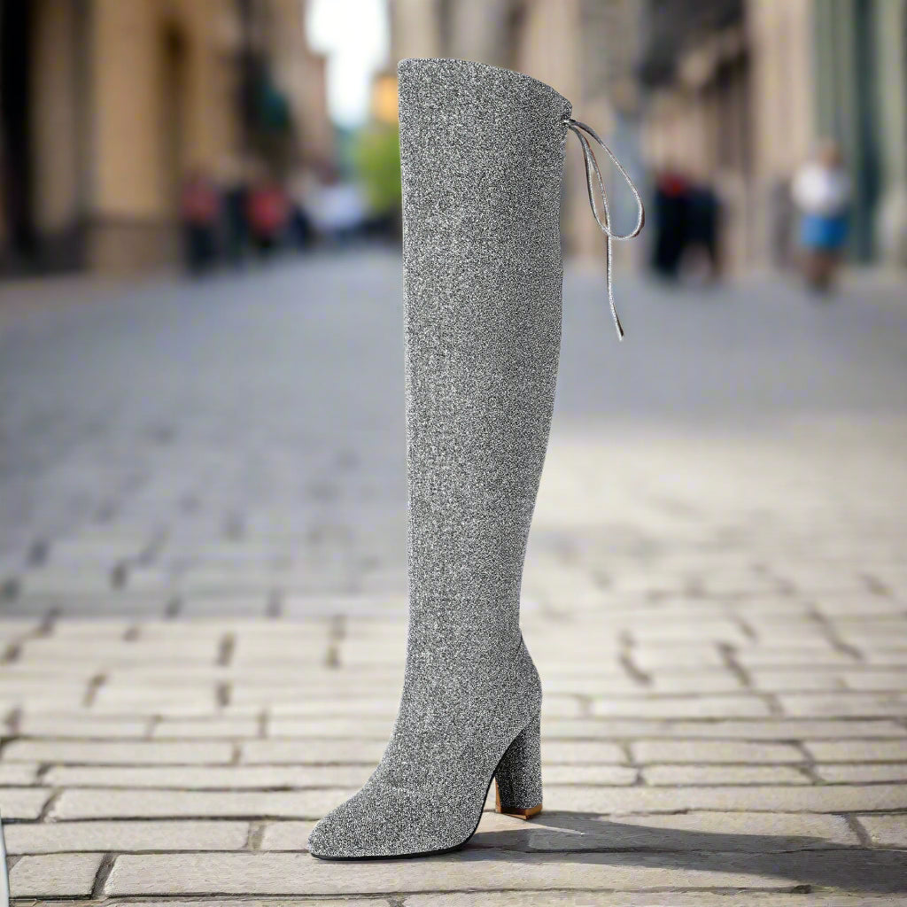 Botas Largas de Tacón Grueso por Encima de la Rodilla de Talla Grande para Mujer – Plataforma para Discoteca