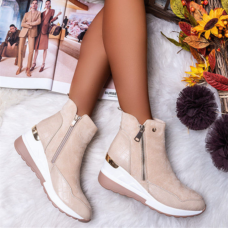 Women's Suede Wedge Platform Boots
