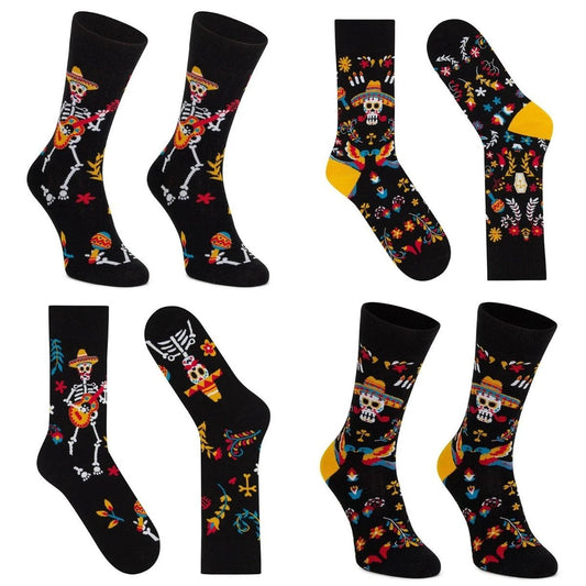 Calcetines de algodón de moda con diseño jacquard de calavera colorida para hombre