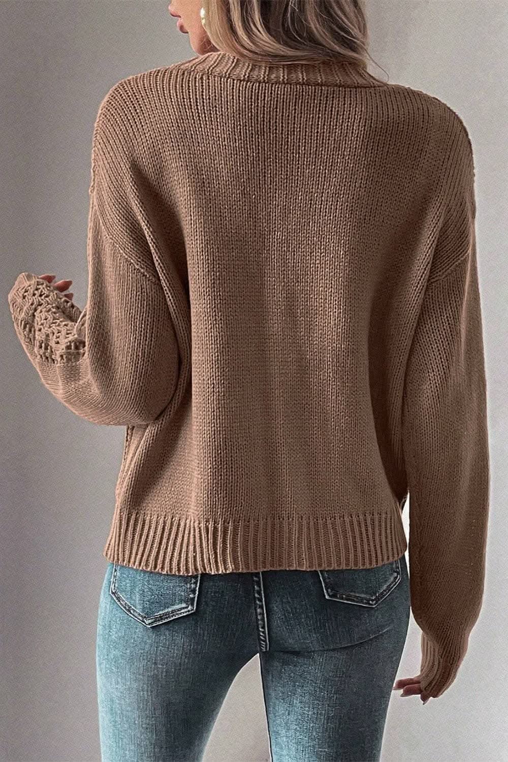 Cotton Blend Openwork Cardigan by Trendsi | Peacock Blue