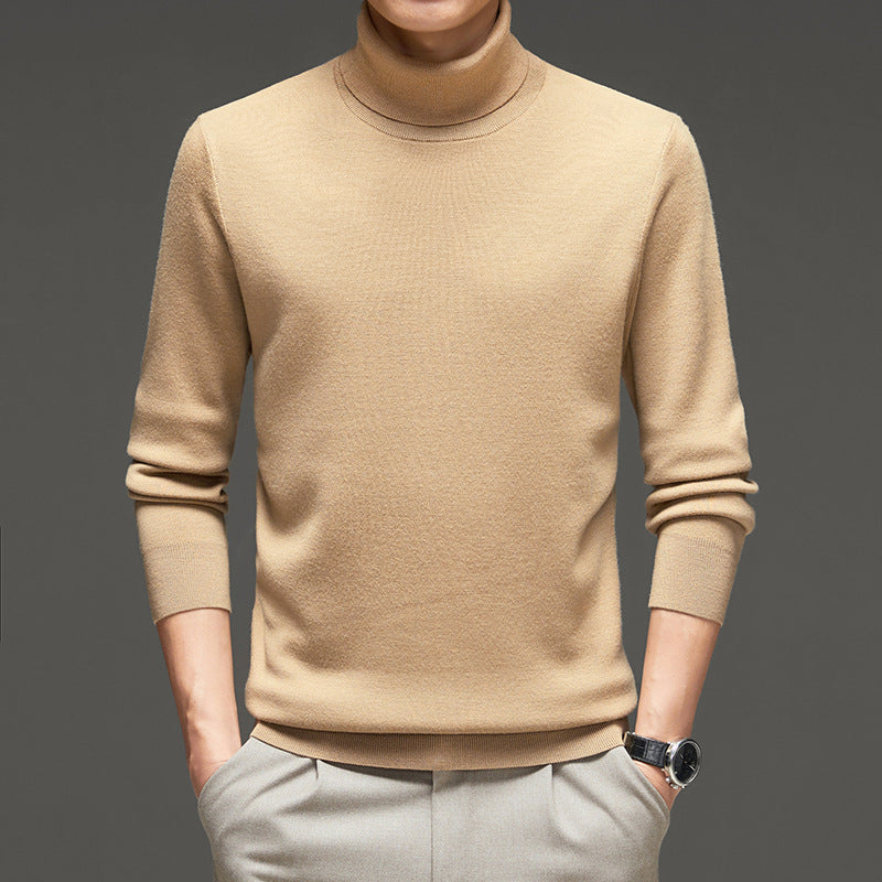 Men's Turtleneck Wool Sweater Winter Thickened Solid Color Plain Style