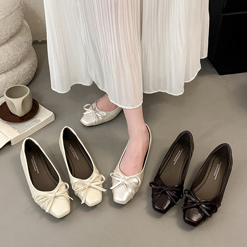 Low Cut Women Pumps Gentle Fairy Style Bow 2026 New Autumn Hidden Heel Evening Shoes Gorgeous Ballet Flats