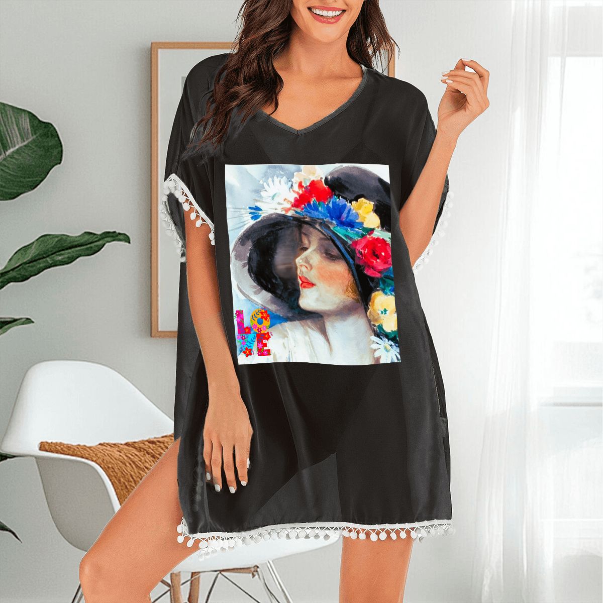 Women's Fashionable Lady Floral Elegance Chiffon Beach Coverup (Made in USA)