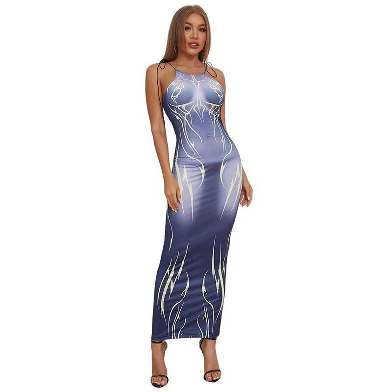 Temperament Commuter Strap Print Slim Fit Wrap Hip Dress