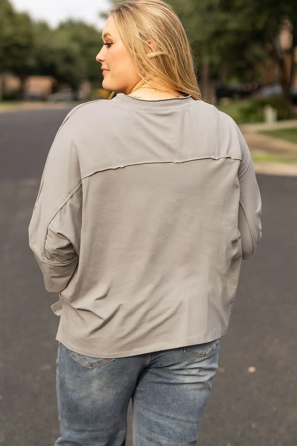 Accessories Love Salve Grey Floral Star Plus Size Women's Top: Western Style, Fall Fashion