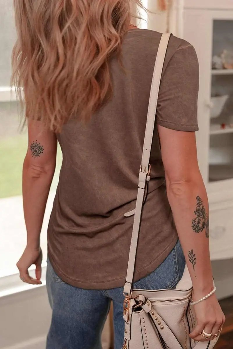 Women's V-Neck Tee Women's Tee - Mineral Wash Soft - Chestnut V-Neck Casual Top