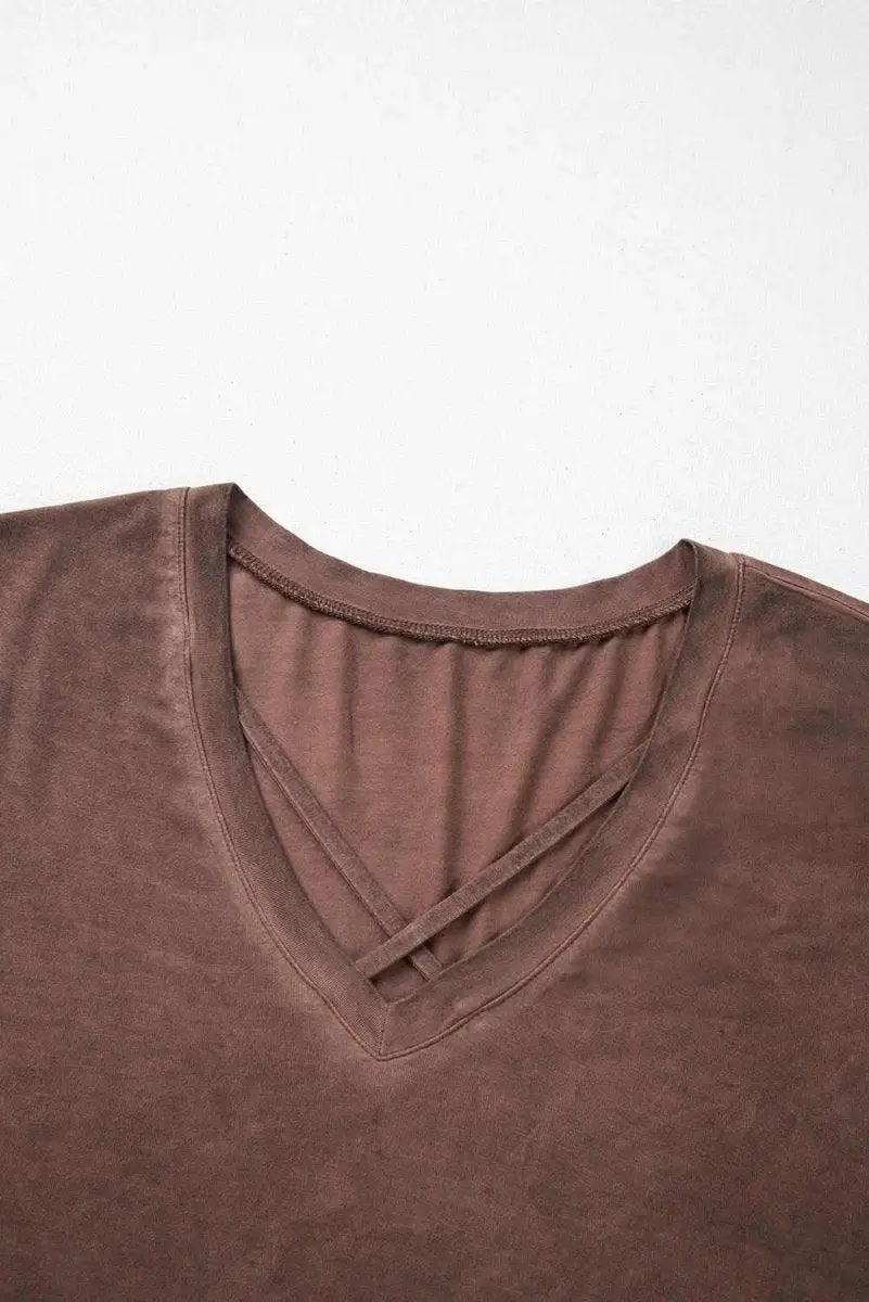 Women's V-Neck Tee Women's Tee - Mineral Wash Soft - Chestnut V-Neck Casual Top