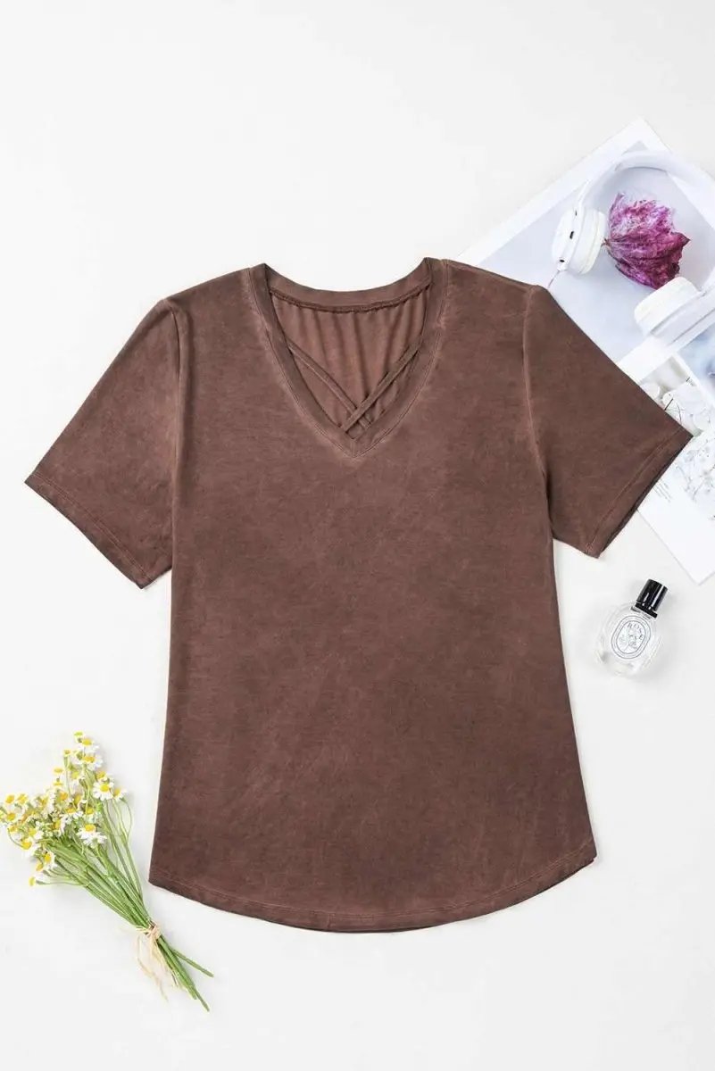 Women's V-Neck Tee Women's Tee - Mineral Wash Soft - Chestnut V-Neck Casual Top