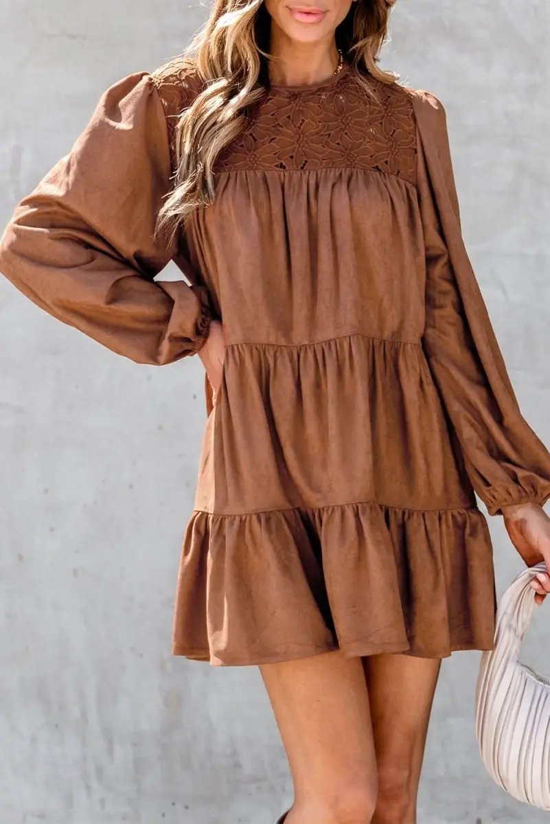 Crochet Mini Dress | Love Salve Chestnut