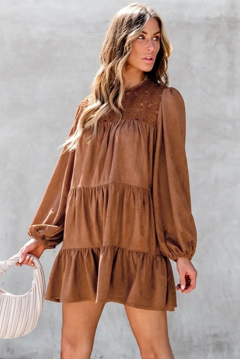 Crochet Mini Dress | Love Salve Chestnut