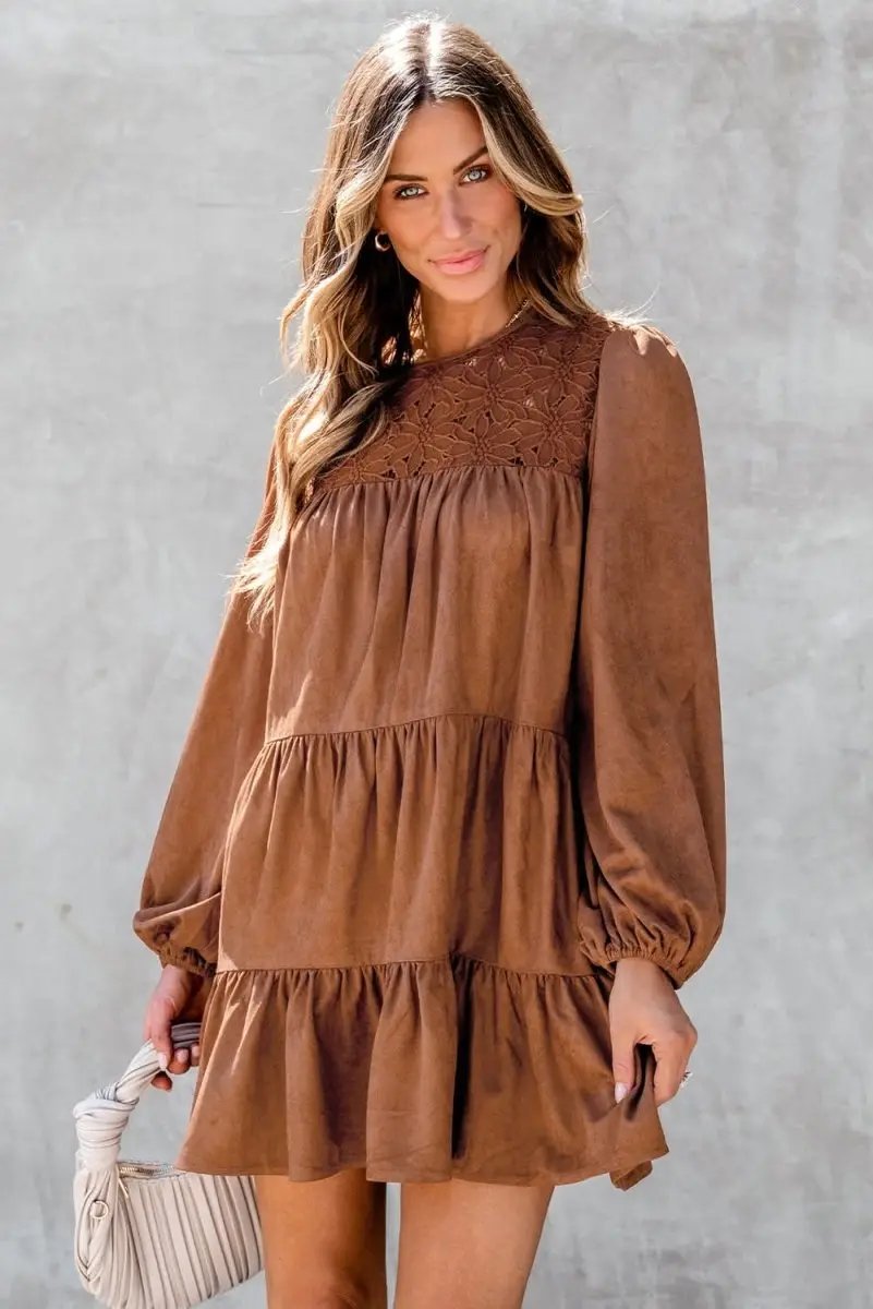 Crochet Mini Dress | Love Salve Chestnut
