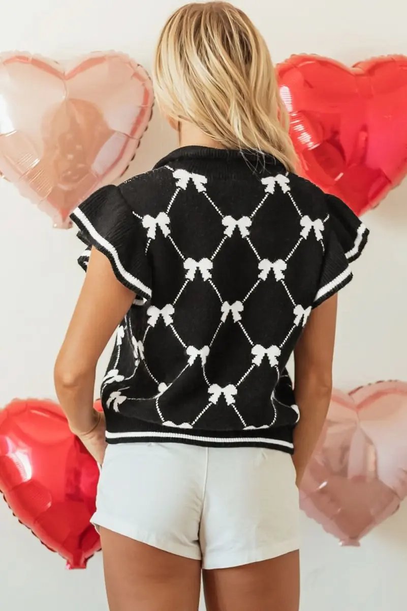 Women's Sweater Tee Women's Top Sweater Tee - Black Bow Print Everyday - Chic & Comfy