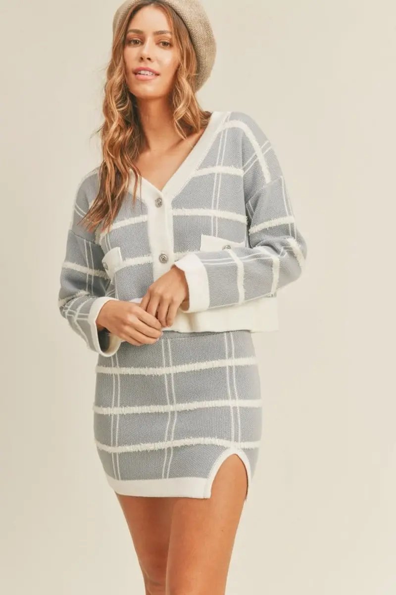 Sweaters Trendsi Plaid Cardigan Skirt Set Women's Outfit Fashionable, Classic Style