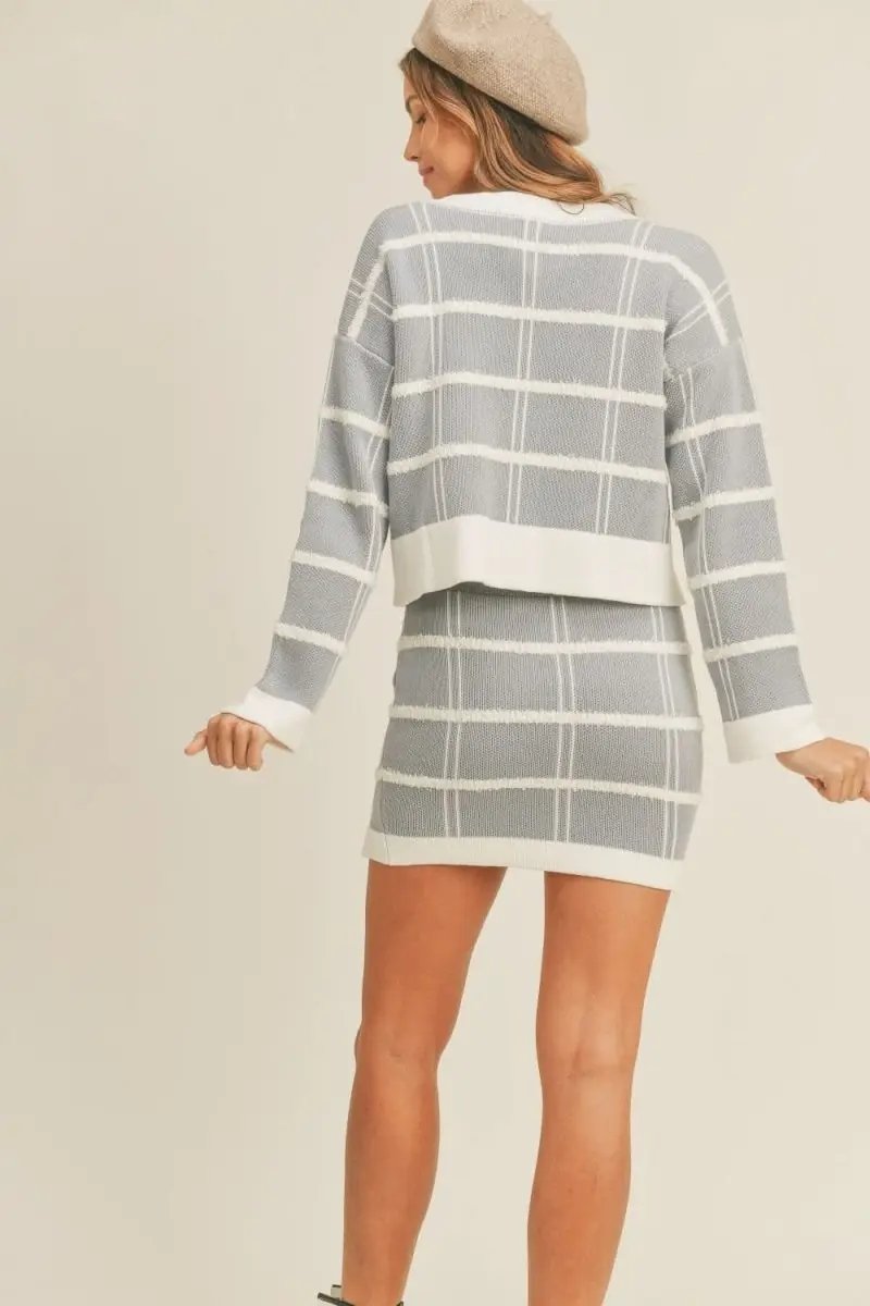 Sweaters Trendsi Plaid Cardigan Skirt Set Women's Outfit Fashionable, Classic Style