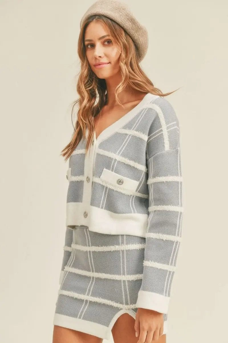Sweaters Trendsi Plaid Cardigan Skirt Set Women's Outfit Fashionable, Classic Style