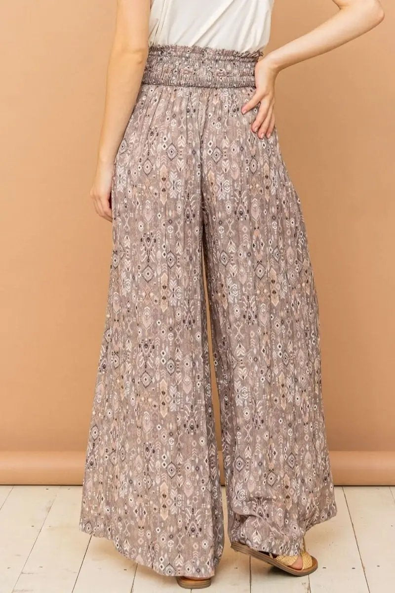 Trendsi Printed Pants Women's Casual Wide Leg Slit Pants Comfy Smocked Waist