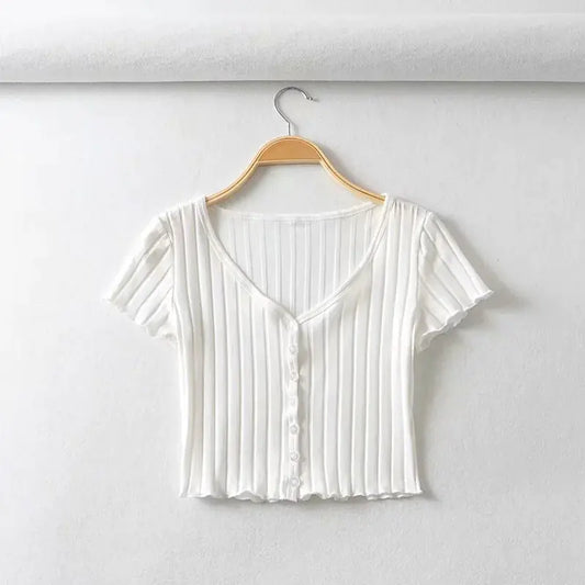 Chic Sweet Girl Style V-Neck Short Sleeve T-Shirt - # GIAA23510026