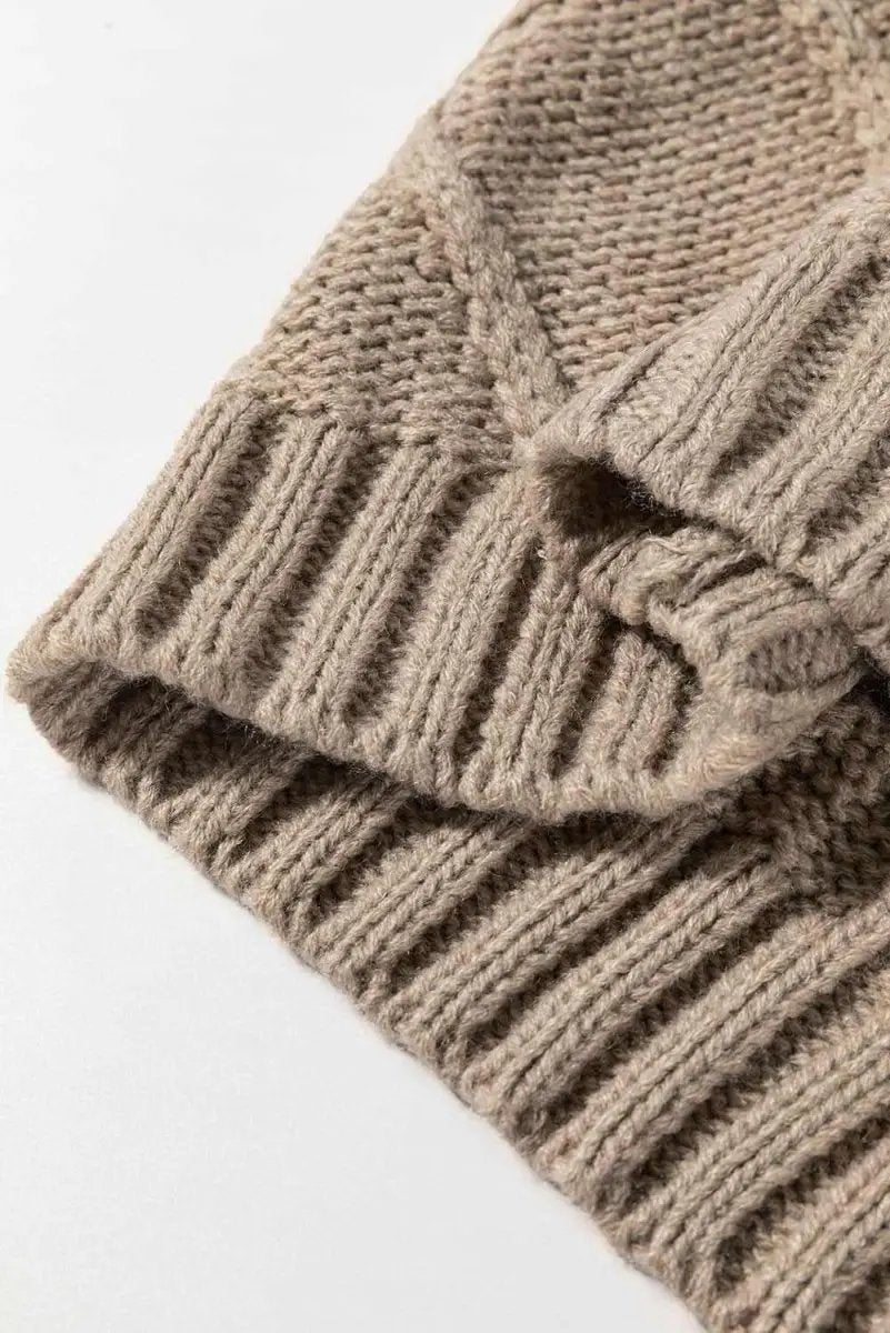 Sweaters Love Salve Taupe Colorblock Sweater Women's Fall Fashion Cable Knit Satin Bow Top
