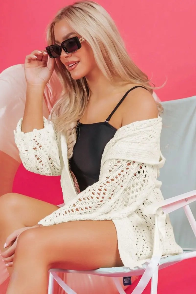 Sweaters Love Salve White Knit Hooded Cover-Up Women's Beach/Pool Casual Summer Style