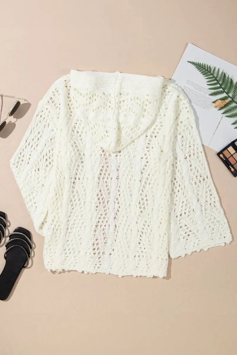 Sweaters Love Salve White Knit Hooded Cover-Up Women's Beach/Pool Casual Summer Style