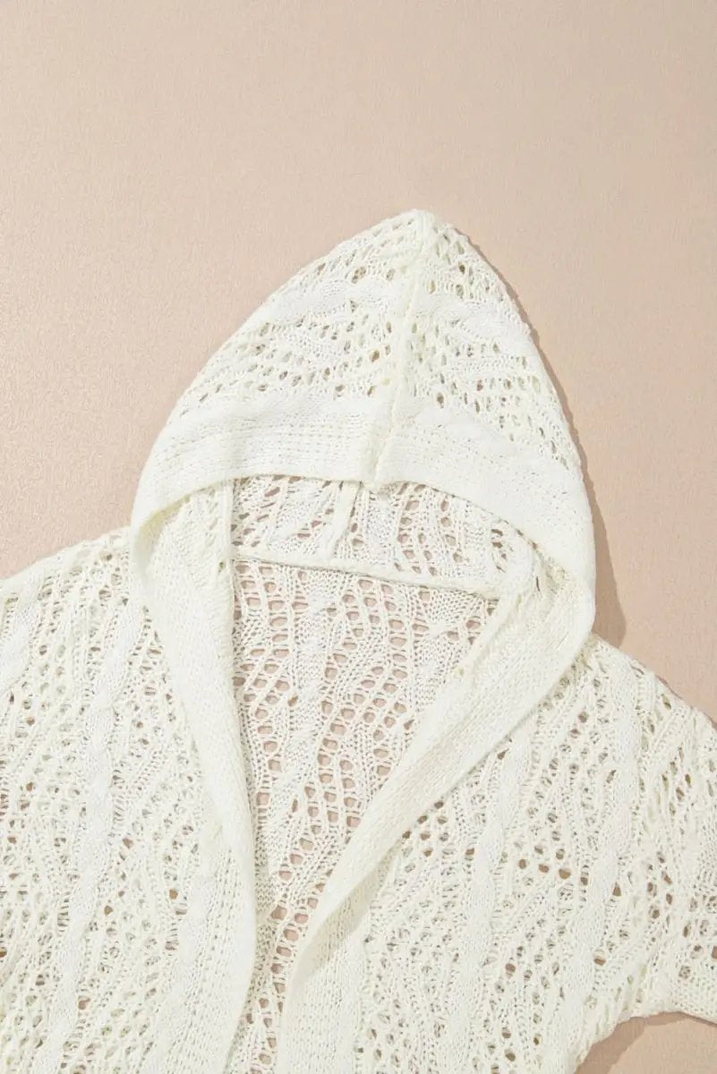 Sweaters Love Salve White Knit Hooded Cover-Up Women's Beach/Pool Casual Summer Style