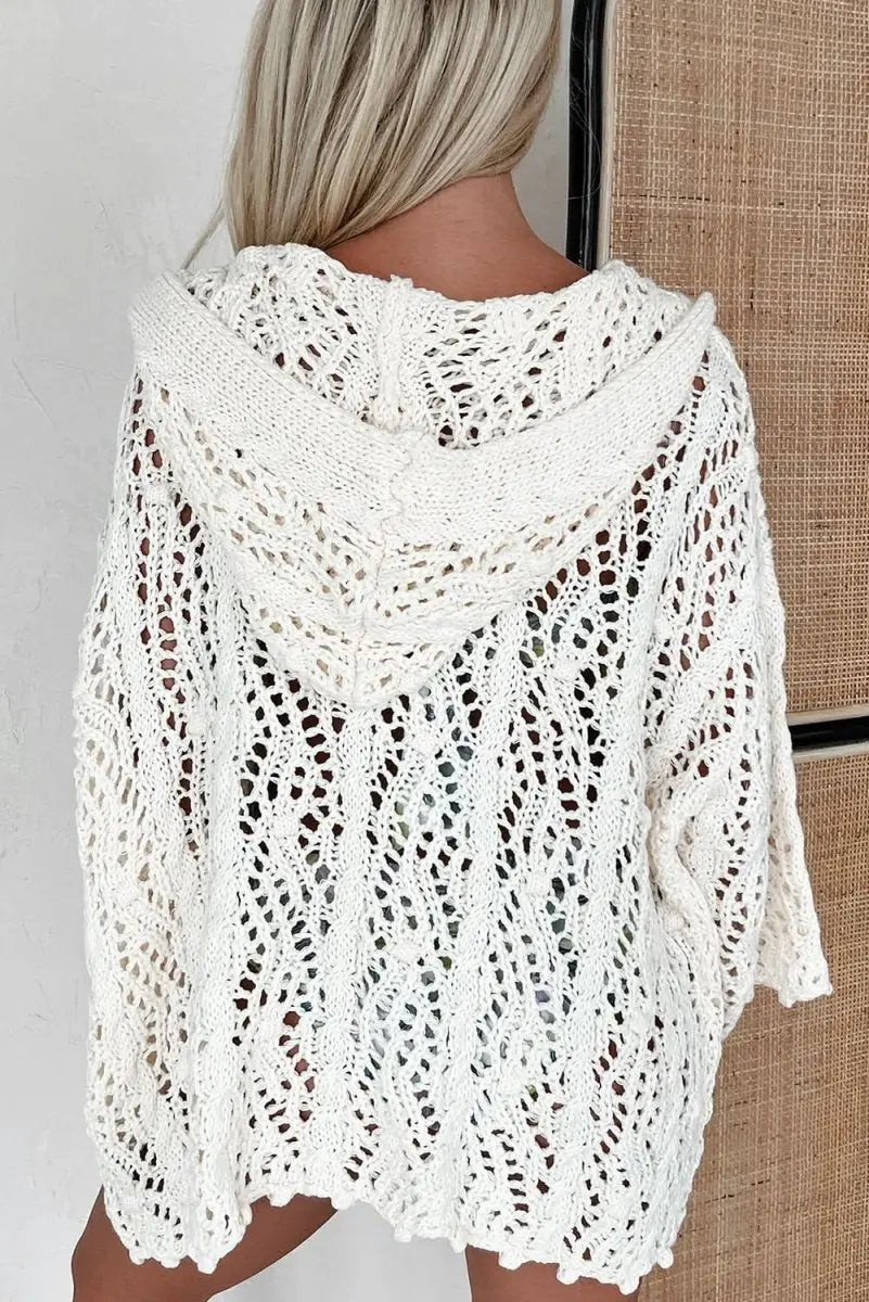 Sweaters Love Salve White Knit Hooded Cover-Up Women's Beach/Pool Casual Summer Style