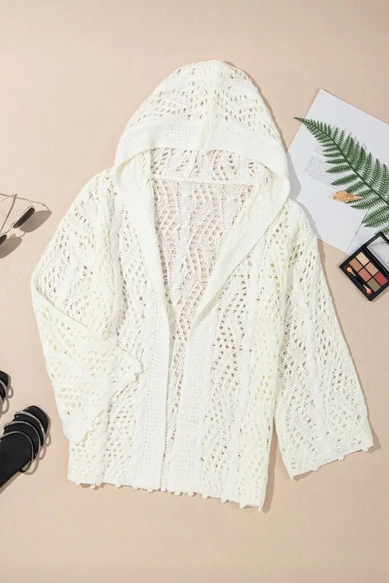 Sweaters Love Salve White Knit Hooded Cover-Up Women's Beach/Pool Casual Summer Style