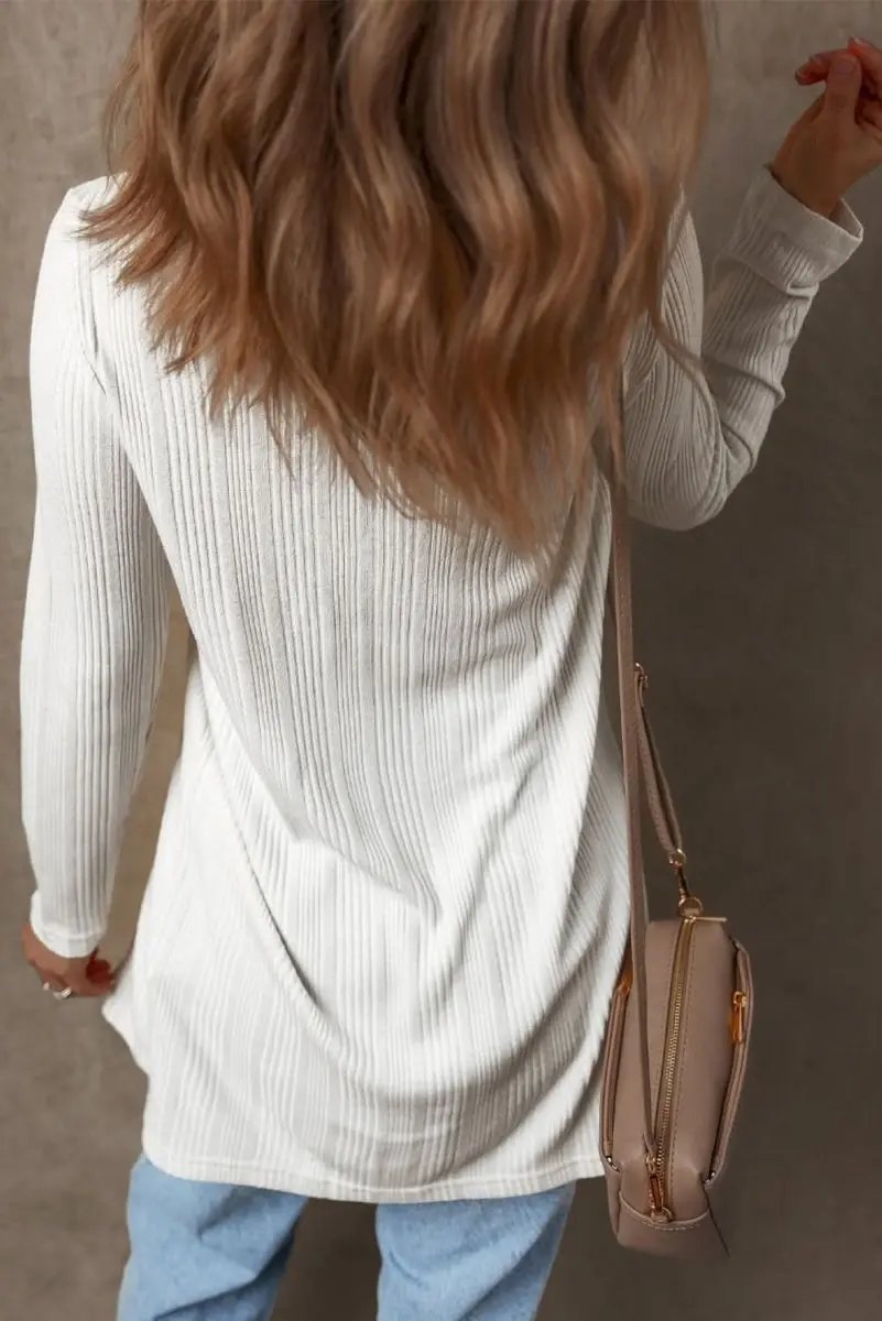 Shirts Love Salve White Ribbed Tunic Women's Casual Cardigan: Soft, Button-Up Top