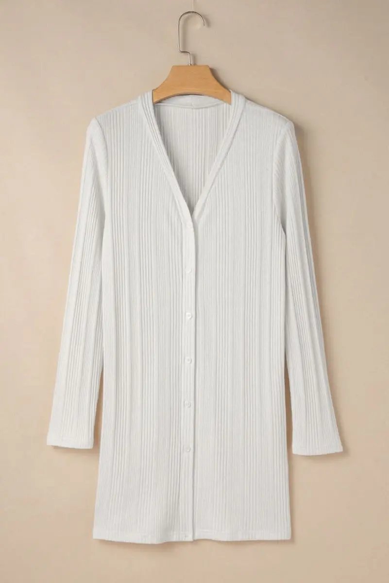 Shirts Love Salve White Ribbed Tunic Women's Casual Cardigan: Soft, Button-Up Top