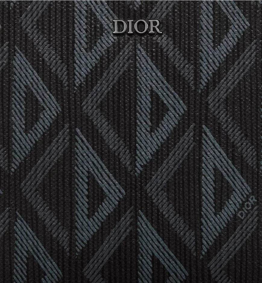 Christian Dior Zipped Pouch with Strap Black Coated Cotton Canvas with CD Diamond Print