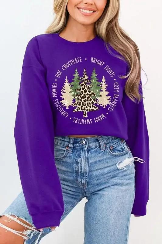 Jackets Color Bear Christmas Tree Graphic Unisex Fleece Sweatshirt Cozy & Trendy