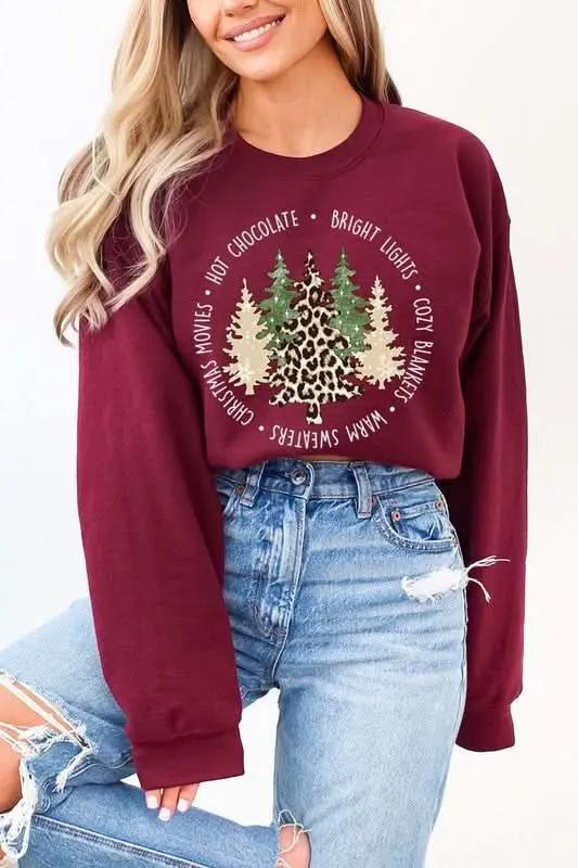 Jackets Color Bear Christmas Tree Graphic Unisex Fleece Sweatshirt Cozy & Trendy