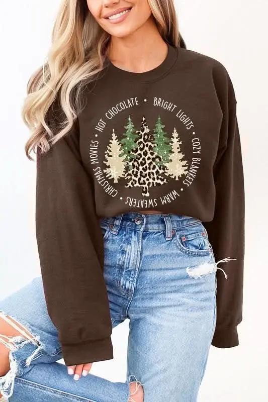 Jackets Color Bear Christmas Tree Graphic Unisex Fleece Sweatshirt Cozy & Trendy