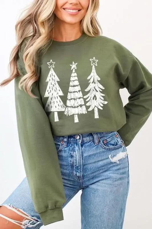 Jackets Color Bear Christmas Tree Graphic Unisex Fleece Sweatshirt Warm & Cozy