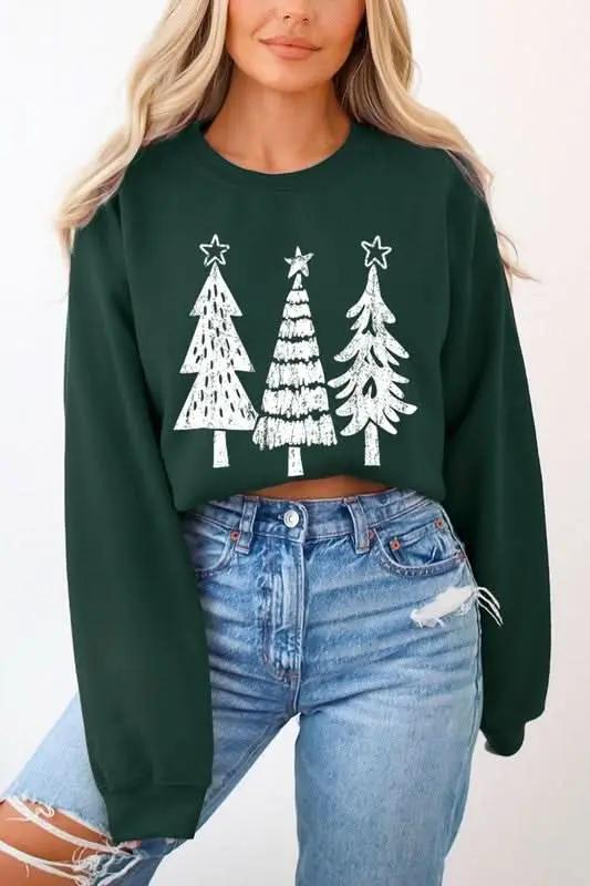 Jackets Color Bear Christmas Tree Graphic Unisex Fleece Sweatshirt Warm & Cozy