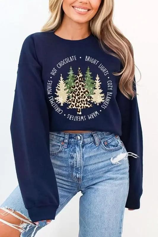 Jackets Color Bear Christmas Tree Graphic Unisex Fleece Sweatshirt Cozy & Trendy