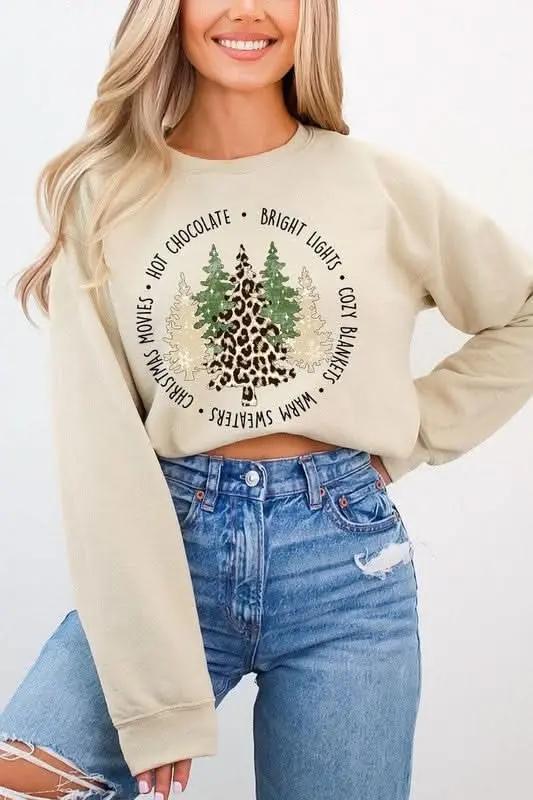 Jackets Color Bear Christmas Tree Graphic Unisex Fleece Sweatshirt Cozy & Trendy