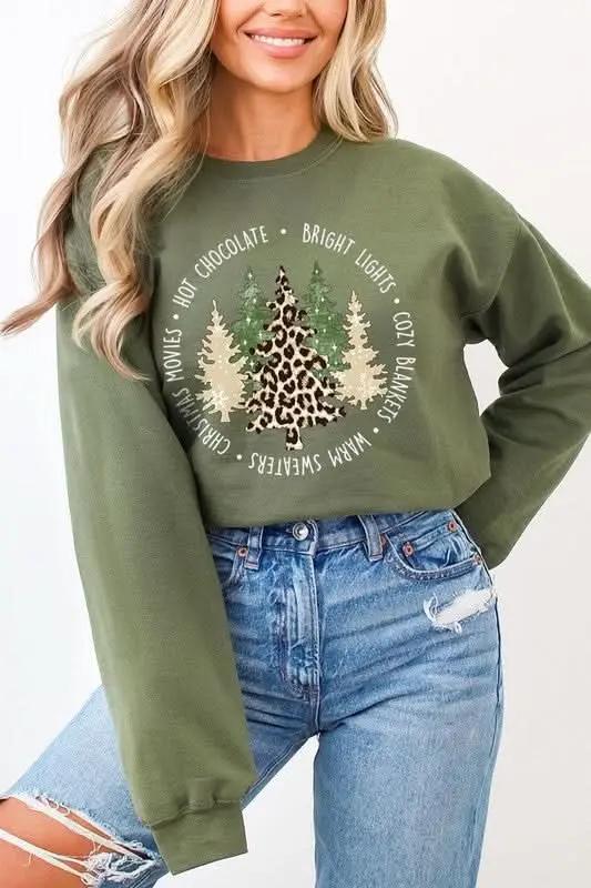 Jackets Color Bear Christmas Tree Graphic Unisex Fleece Sweatshirt Cozy & Trendy