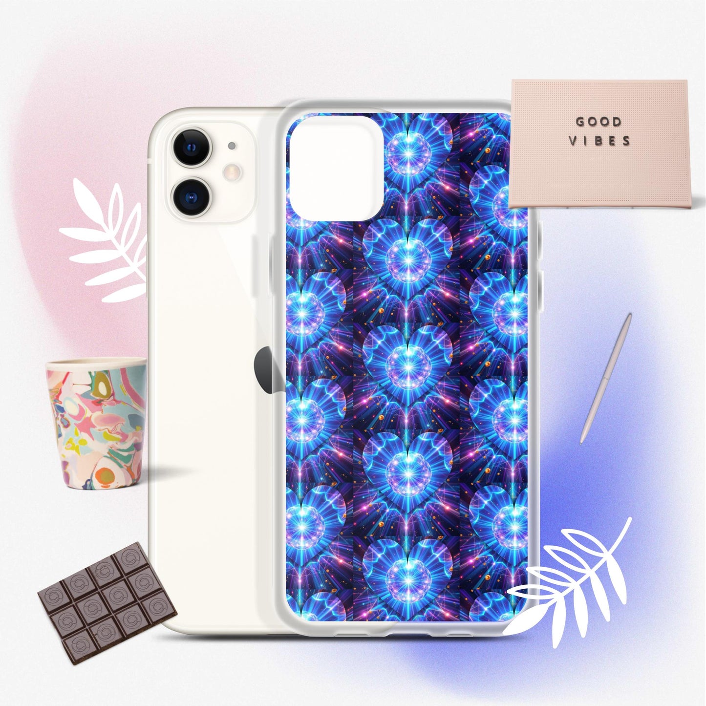 Neon Blue Hearts Clear Case for iPhone®