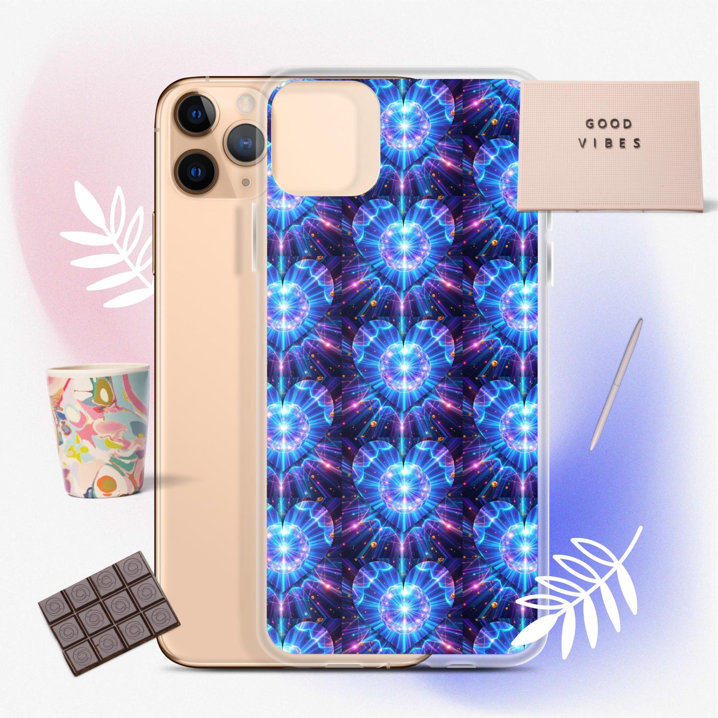 Neon Blue Hearts Clear Case for iPhone®